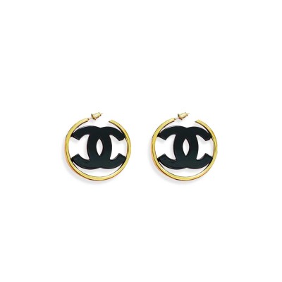 CHANEL DOUBLE C ACRYLIC LARGE HOOP EARRINGS 